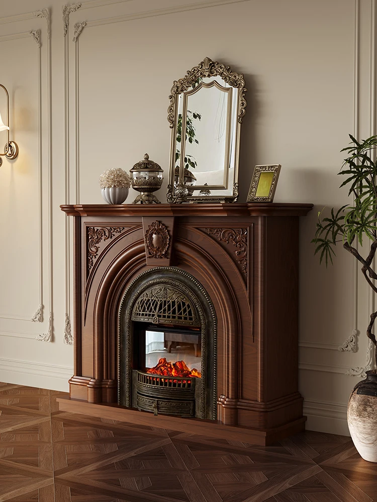 

French retro solid wood fireplace rack/porch cabinet Small apartment living room simulation fire/fireplace cabinet Decorative ca