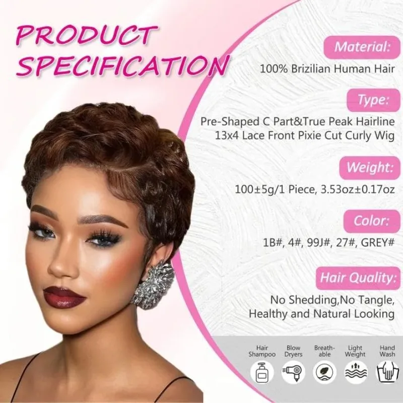 قسط مجعد عابث قطع 13x4 الدانتيل الباروكات الأمامية شعر الإنسان 99J 250% الكثافة قصيرة 6 بوصة الطبقات مجعد غلويليس شعر مستعار للنساء