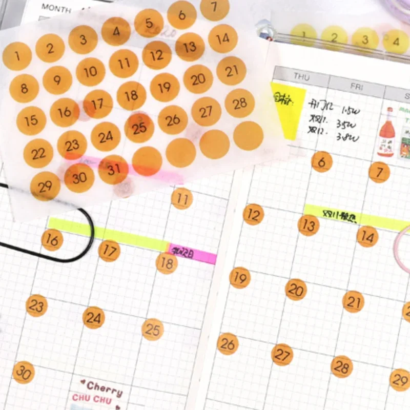 Candy Color Round Label Sticker Daily Number Diary Weekly Planner Stickers for Full Year Schedule Mark Journaling Stationery