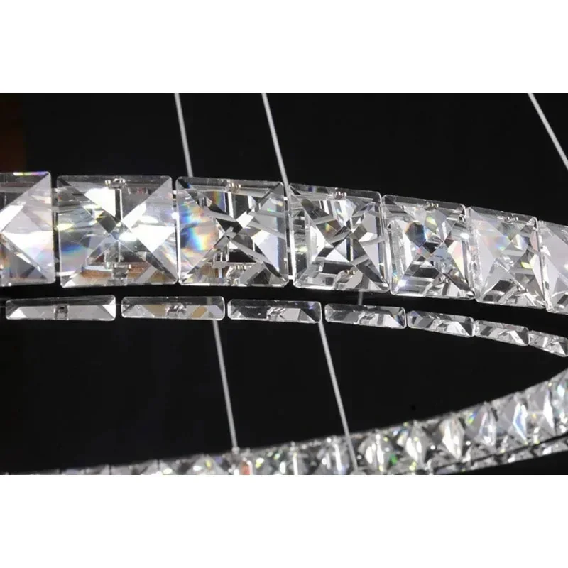 Modern Pendant Lamp High-grade light  65W LED lustres K9 Crystal Chandelier Diamond 3 Circles  Ring Stainless steel