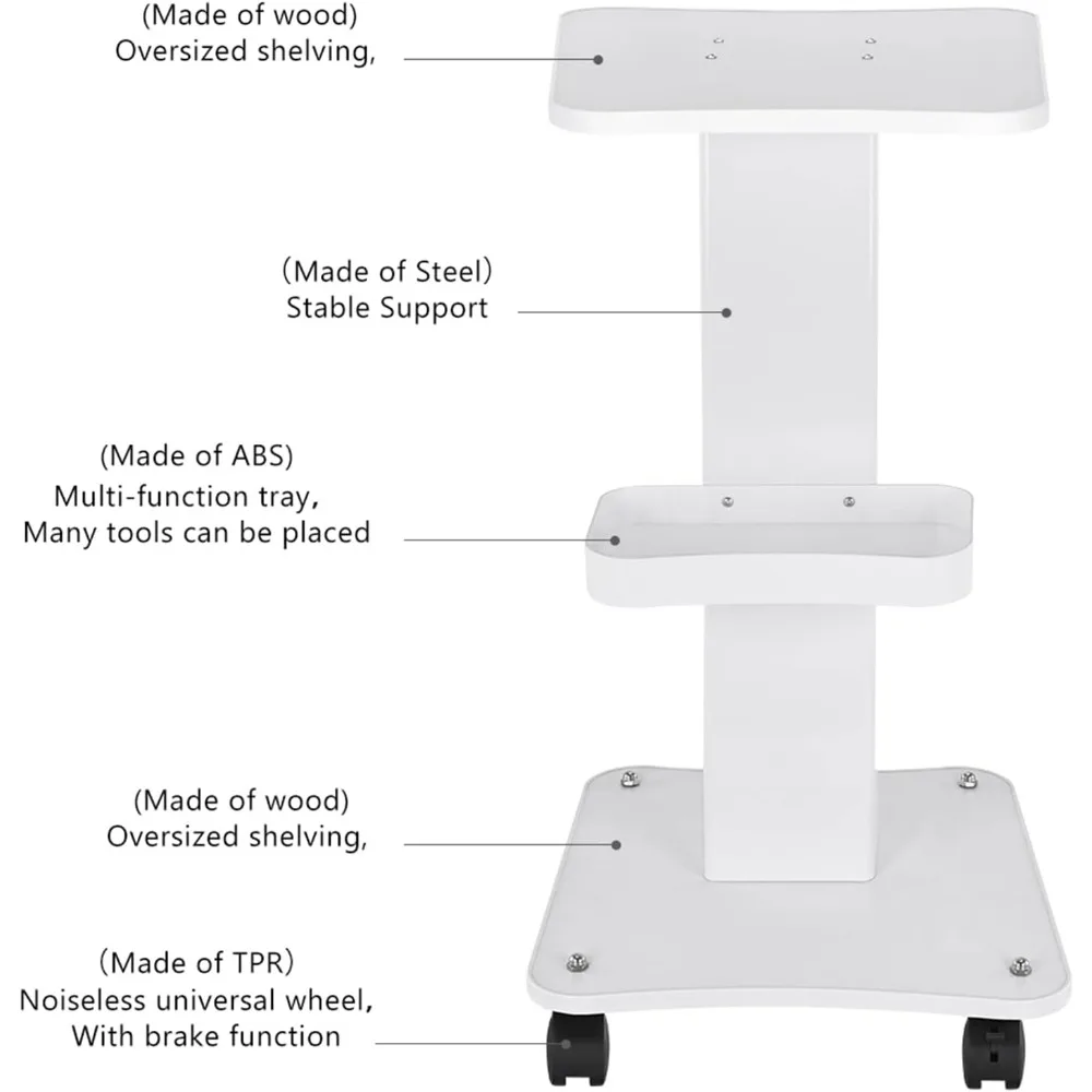 바퀴가 달린 뷰티 트롤리 카트, 3단 알루미늄 뷰티 롤링 카트, 헤어 살롱, 스파 살롱, 진공 치료 기계 트롤리