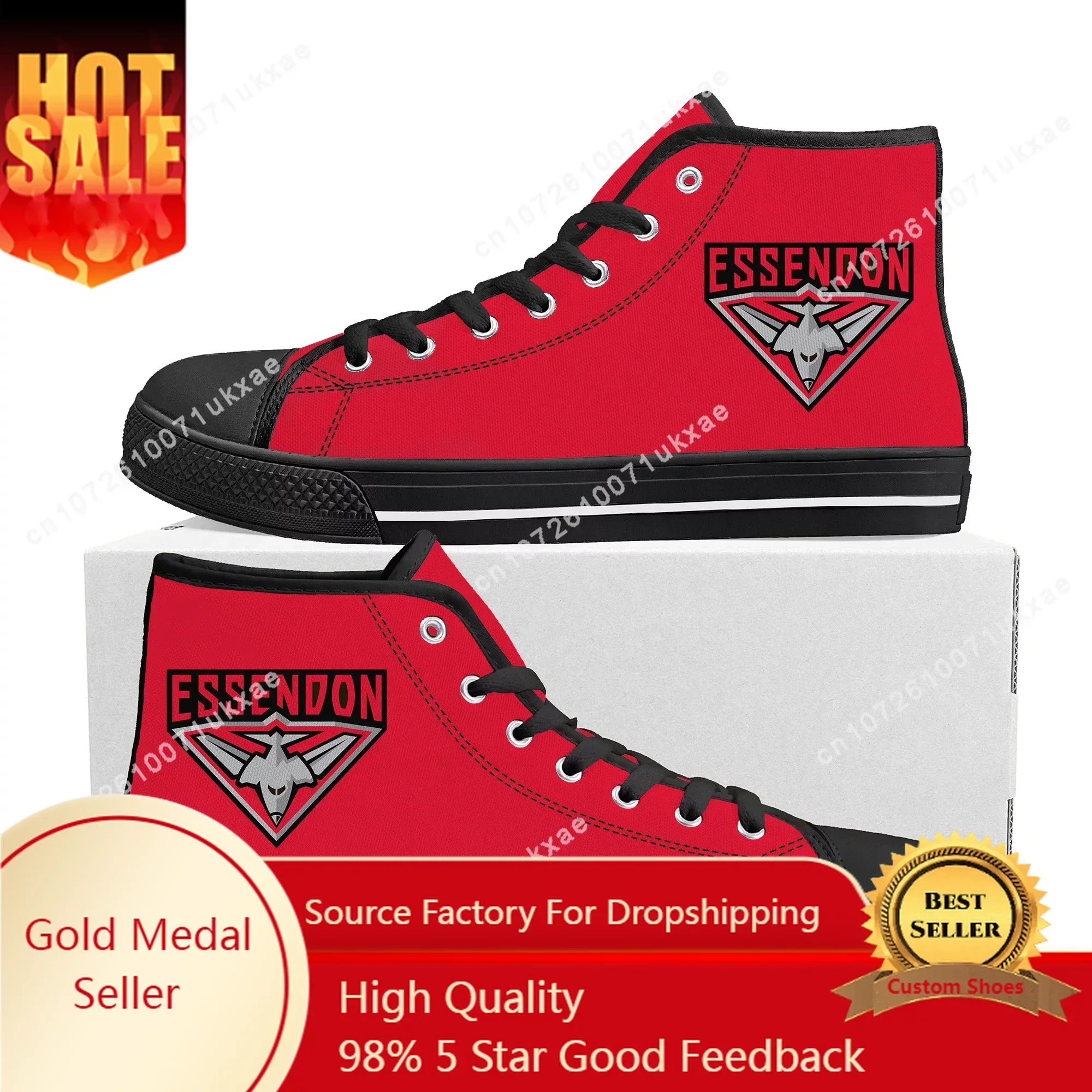 Essendon Bombers Australian Football High Top Sneakers Mens Womens Teenager High Quality Canvas Sneaker Casual Shoe Custom Shoes