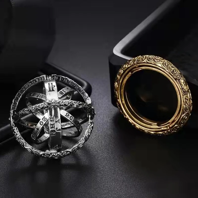 Vintage Astronomical Ball Ring Rotating Cosmic Finger Ring for Women Men Trendy Creative Fashion Charm Jewelry Gift