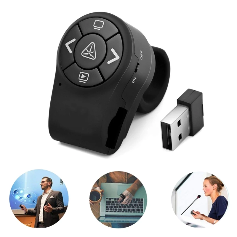 2.4GHz Wireless Presentation Remote Control Finger Ring Micro-USB Rechargeable PPT Clicker for Windows-MAC Linux-Android