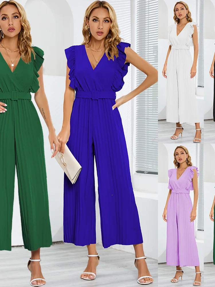 

Комбинезон с высокой талией V-Ne Lotus Le, женские уличные широкие брюки, летний цельный костюм из тонкой полиэстера