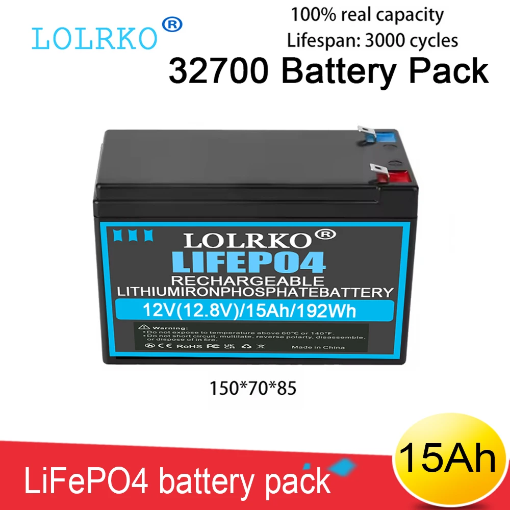 Batterie LiFePO4 12V 10Ah/15Ah avec BMS intégré, plus de 3000 cycles, pour applications solaires/UPS/détecteurs de poissons/camping-cars/dynamo/bateaux/extérieur, batterie Li-ion 12V 20Ah
