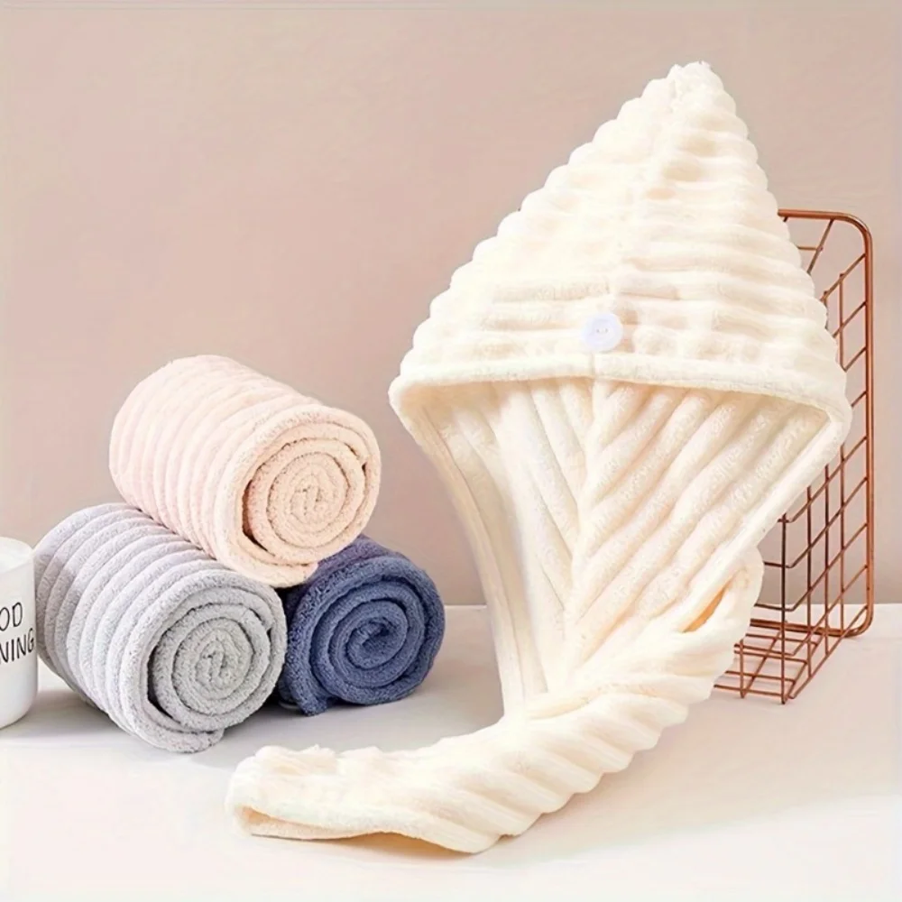 Coral Fleece Adjustable Hair Drying Cap, Soft Skin-Friendly Reusable Anti-Frizz Hair Towel Wrap for Hotel Spa Home Bathroom