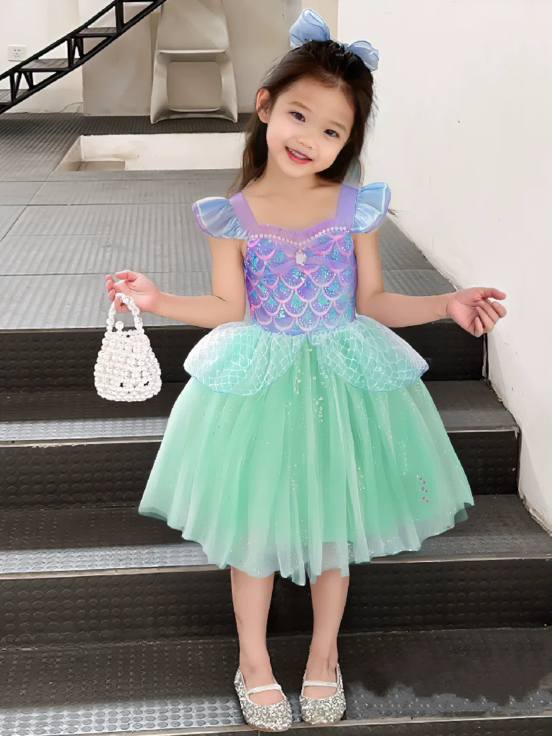 Girls Mermaid Princess Dress Kids Fashion Sequined Puffy Ballet Dance Dress Baby Beaded Tutu Skirt Christmas Halloween Dress up