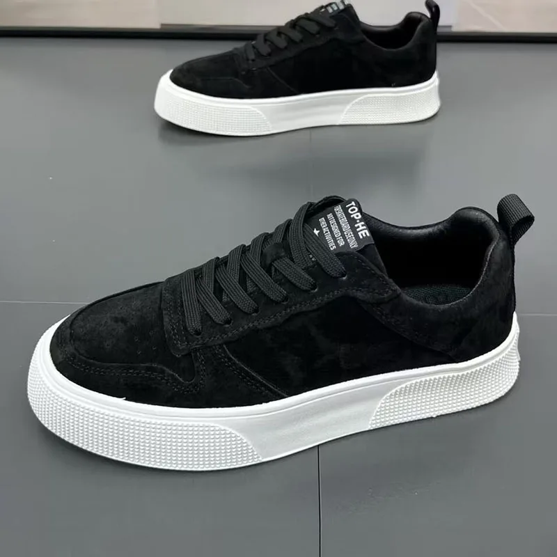 Men\'s Platform Sneakers Autumn Suede Casual Trainers Outdoor Sports Flat Lace-up Skateboard Shoes Non-slip Walking Jogging Shoes