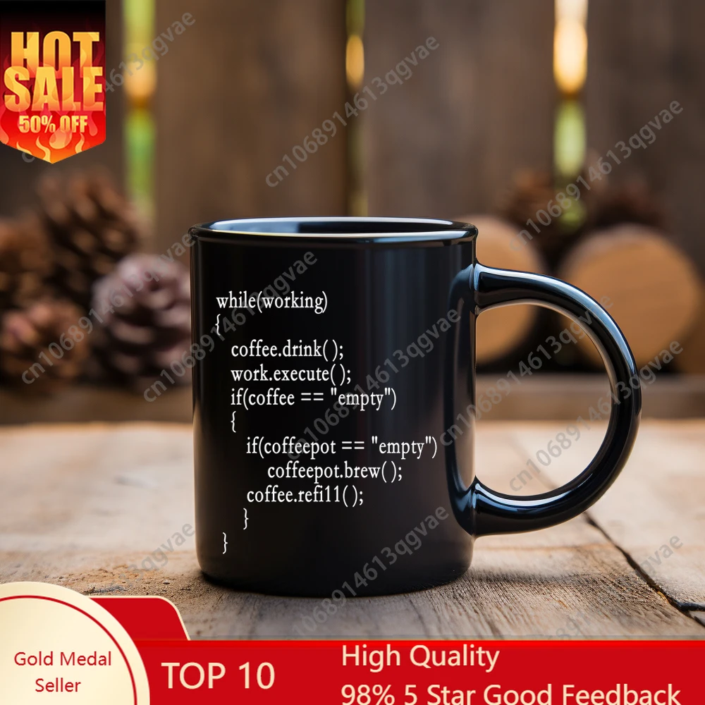 

1pc funny coffee code mug black ceramic office tea cup christmas day gift for your boy friend