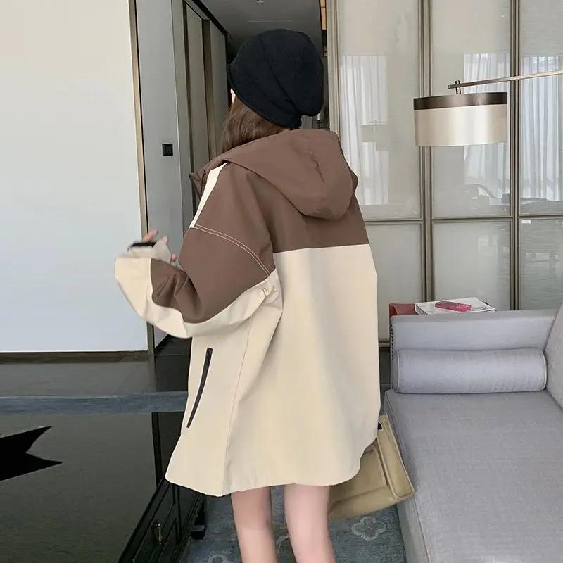 سترة نسائية فضفاضة مناسبة موديل 2025 ذات ياقة عالية مع قلنسوة ملابس خارجية غير رسمية للربيع والخريف سترة واقية بنمط هاراجوكو للتخسيس #6