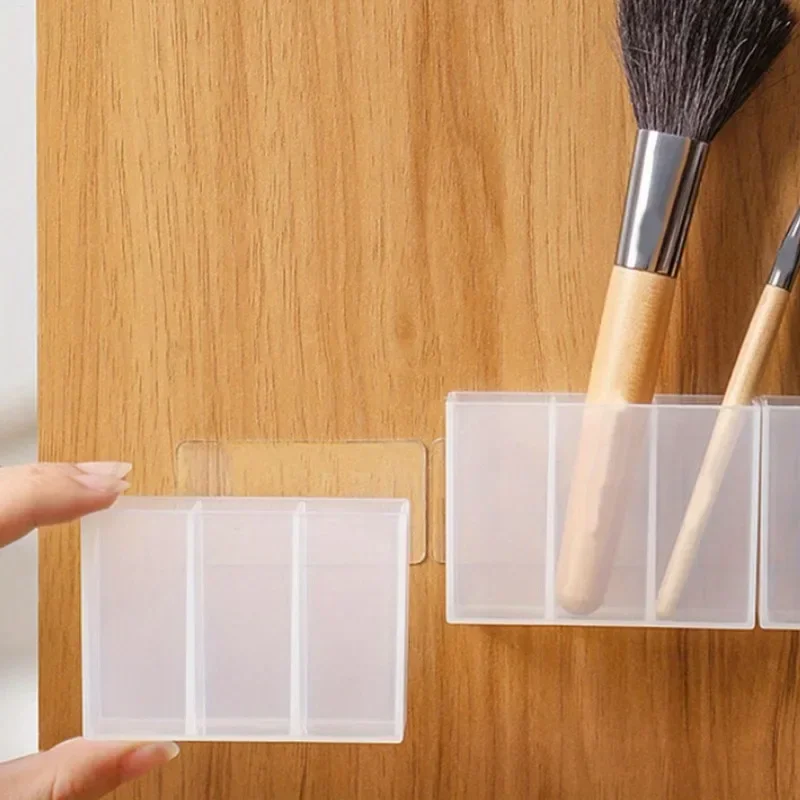 Mini Storage Box 3-Grid Plastic Makeup Brush Lipstick Storage Multi-Functional Desk Organizer for Home Kitchen Bathroom