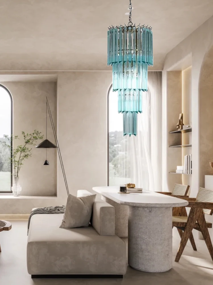 

Vintage Cottage Staircase Glass Chandelier Home Decoration European Style Hanging Lamps for High Ceiling Living Room Lamp Lustre