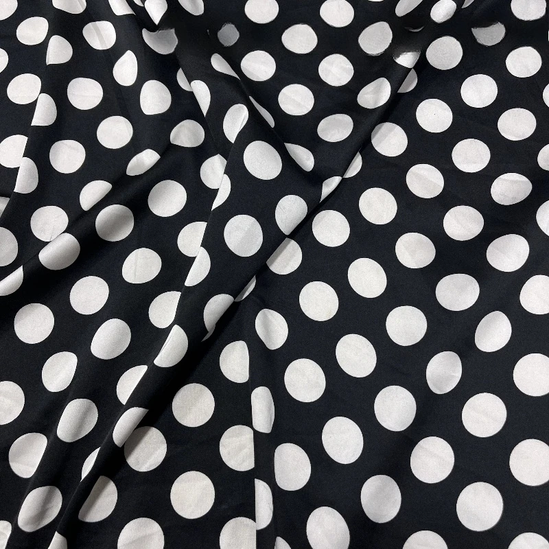 Black Polka Dot Print Imitation Acetate Satin Fabric Soft Coat Cardigan Dress Fashion Clothing Spring Summer Non Elastic Fabric