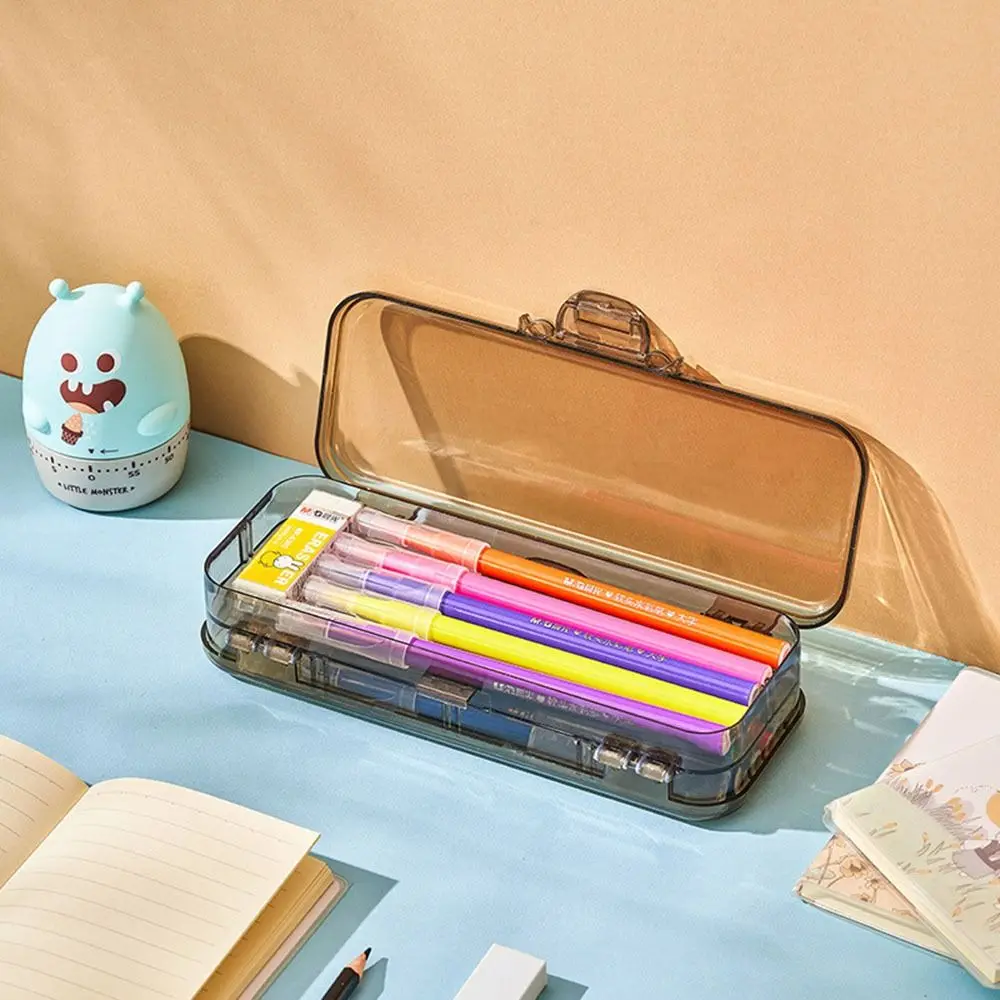 Sticker Acrylic Pencil Case Double-layer Large-capacity Stationery Organizer Transparent Japanese Pen Box Student