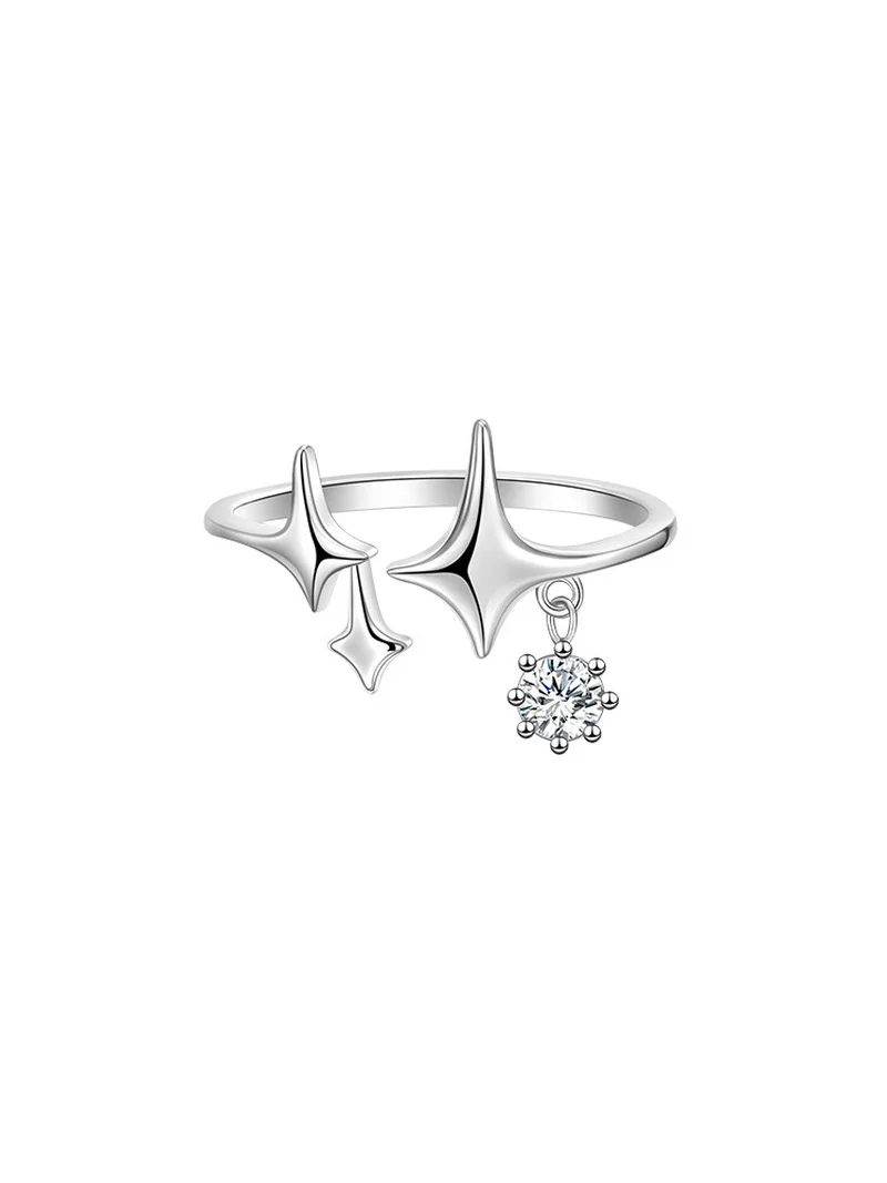 2022 Silver Color Minimalist Irregular Stars Open Ring for Women Tassel Unique Design Rhinestones Rings Jewelry Accessories Gift