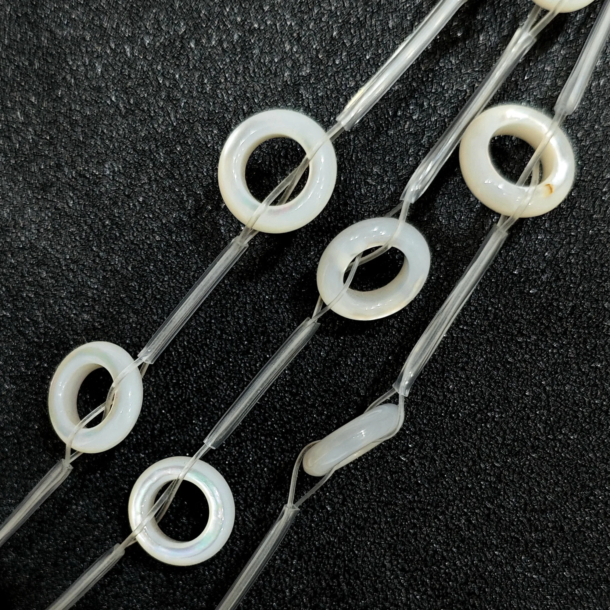 Geometric Thin Hoop White Mother of Pearl Loose Beads Approx 14x14mm Iridescent Nacre Ring Component for Earring Design - view 3