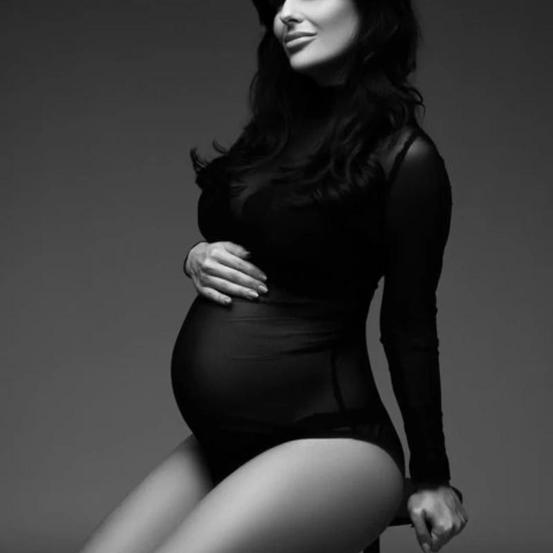 Stretch Black Mesh Maternity Photo shoot Bodysuit Soft Fabric Pregnancy Lace Top Pregnant Woman Photography Dresses