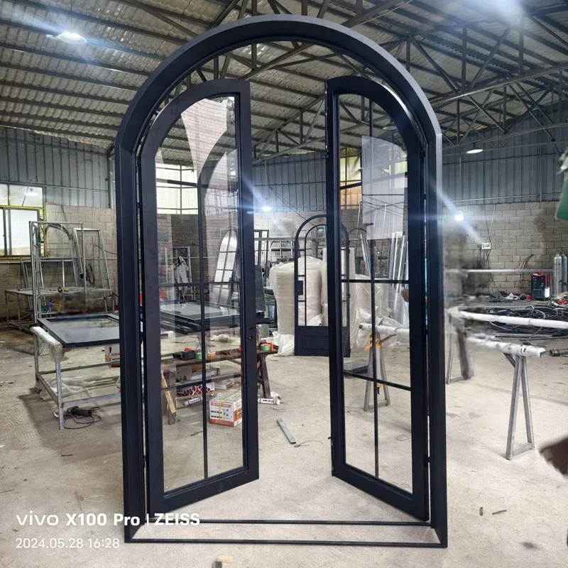 French wrought iron arched retro extremely narrow arc glass double open custom partition door shop paint opposite door