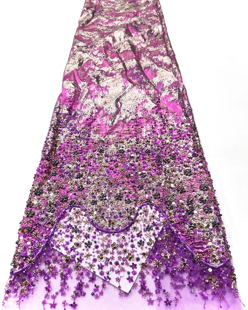 Luxury African Beaded Lace Fabric High Quality 2026 Beads 3d Embroidery French Tulle Laces 5 Yards for Nigerian Wedding Dress