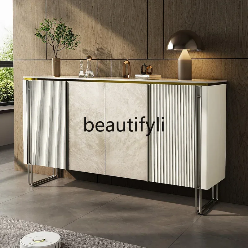 

Light luxury modern solid wood porch cabinet Italian rock slab side cabinet with bucket white storage