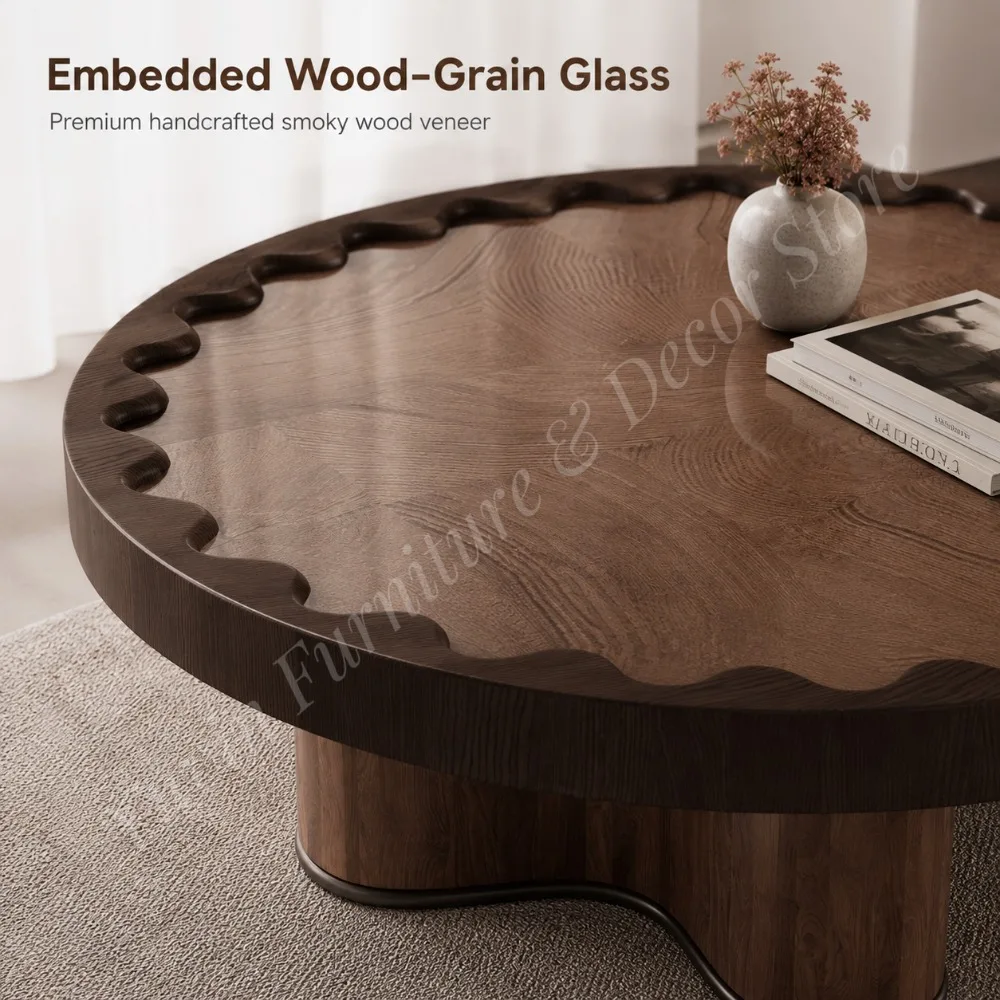 Italian Minimalist Twin Round Coffee Table with Wavy Legs Fiberboard Material Home Furniture for Bedroom and Living Room