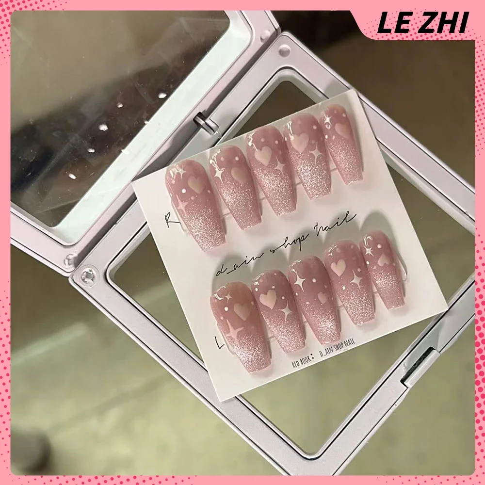 Hello Kitty Love Cherry Pearls Wearable Nail Pink France Style Detachable Girl Fake Nail Handmade Made False Nail Party Sticker