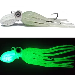 Leurre de pêche à la traîne phosphorescent avec hameçon, appât à jupe, tête en cuivre, pieuvre, calmar, gros jeu, traînée, 100g, 150g, 200g, 250g, 300g, 350g, 400g, 1 pièce