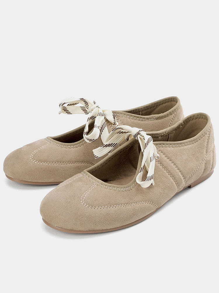 

Casual Ballet Flat Women's Shoes round Toe Flat Bottom Anti-Fur Leather Lightweight Comfortable Slip-On Fashionable for Autumn