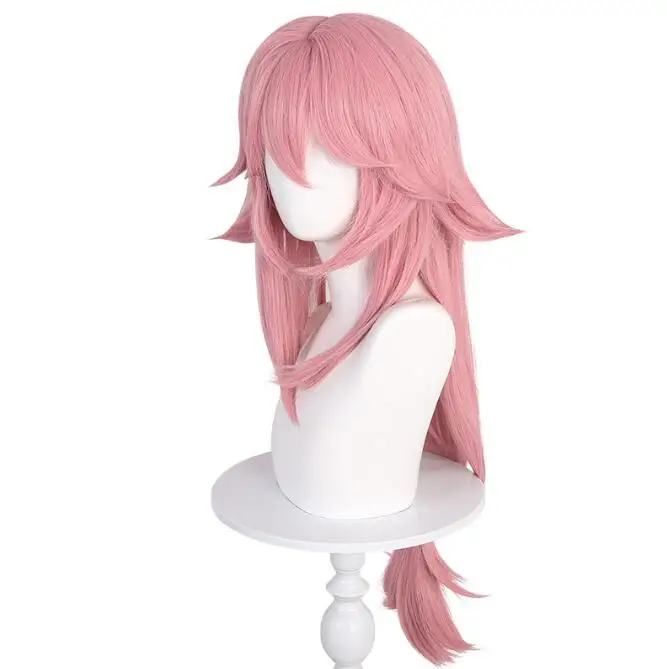 Pink Yae Miko Peruca Cosplay para meninas, cabelo longo, resistente ao calor, cabelo longo anime, fronha Dakimakura, Yae Miko