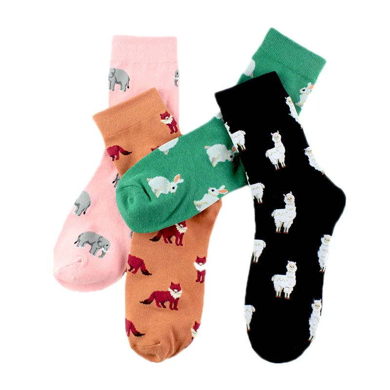 Meias de algodão engraçadas e casuais para mulheres Harajuku Kawaii, animal, flor, fruta impressa, maré sox, primavera, outono, feliz, novo, Dropshipping