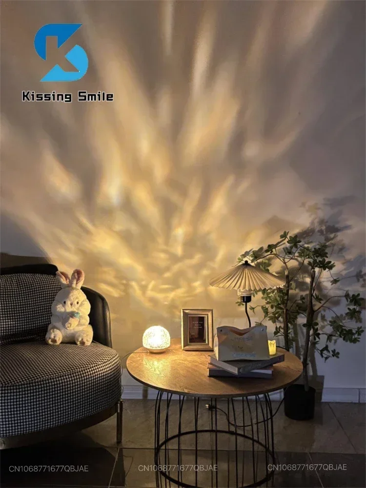 Water Ripple Projector Night Light Crystal Lamp Decoration Home Houses Bedroom Aesthetic Atmosphere Holiday Gift Sunset Lights