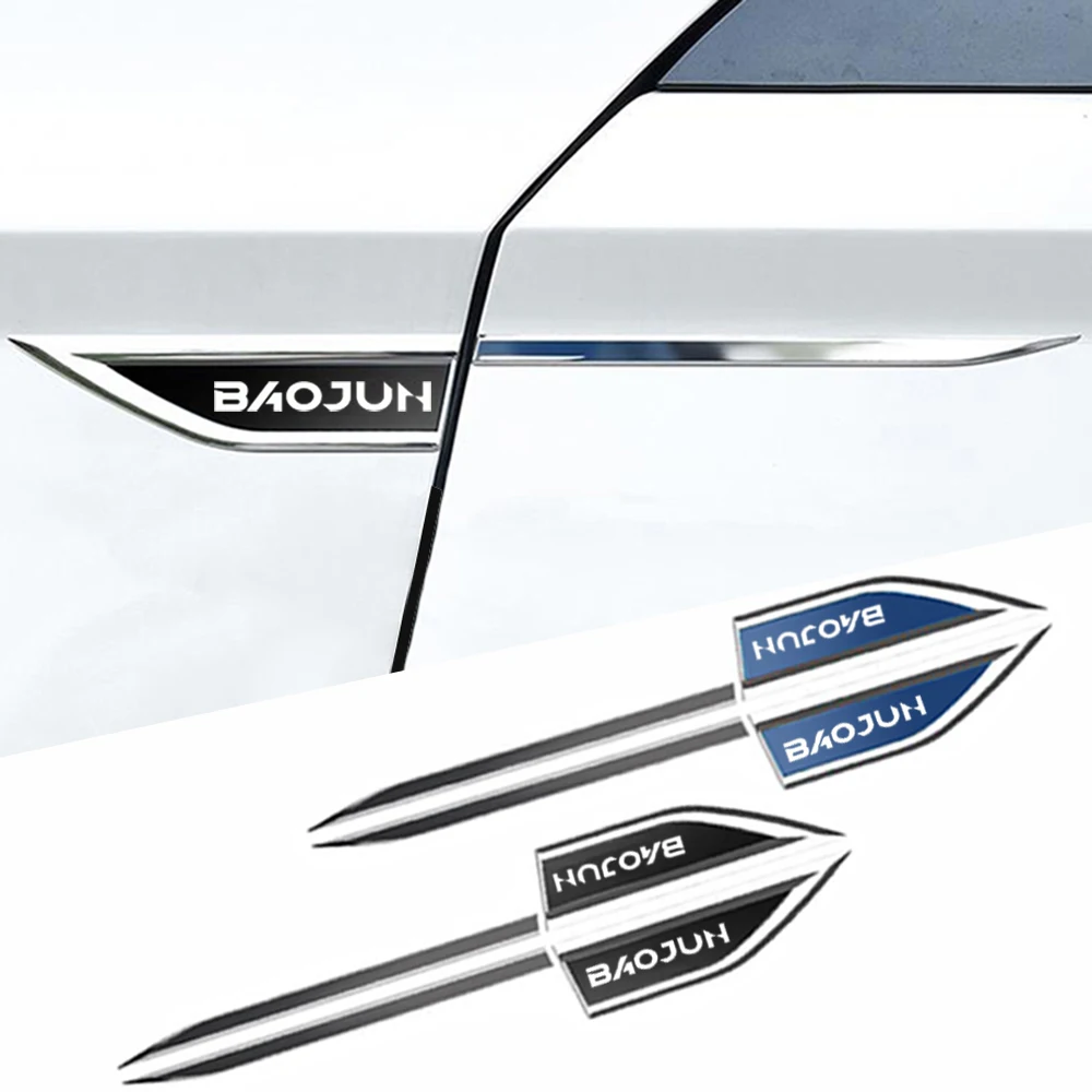 

2X Car Body Fender Side Metal Chrome Zinc Alloy Knife Side Emblem Decals 3D Sticker For Baojun 530 R50 RM5 RS3 RS5 rc6 Styling