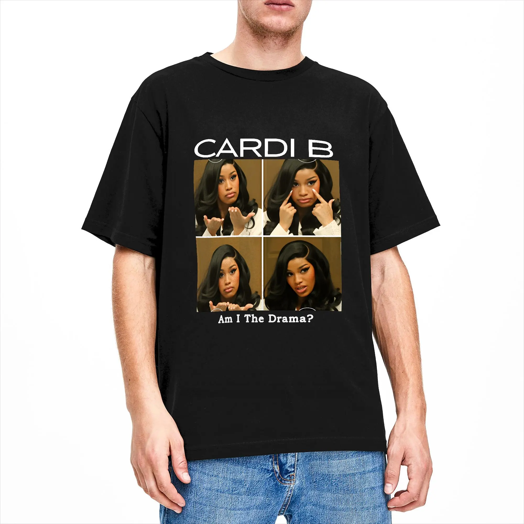 Oversized T Shirt Beach Cardi B Am I The Drama Popular T-Shirts  Cotton Tee Shirt for Men's Y2K Basic Short Sleeve Tops