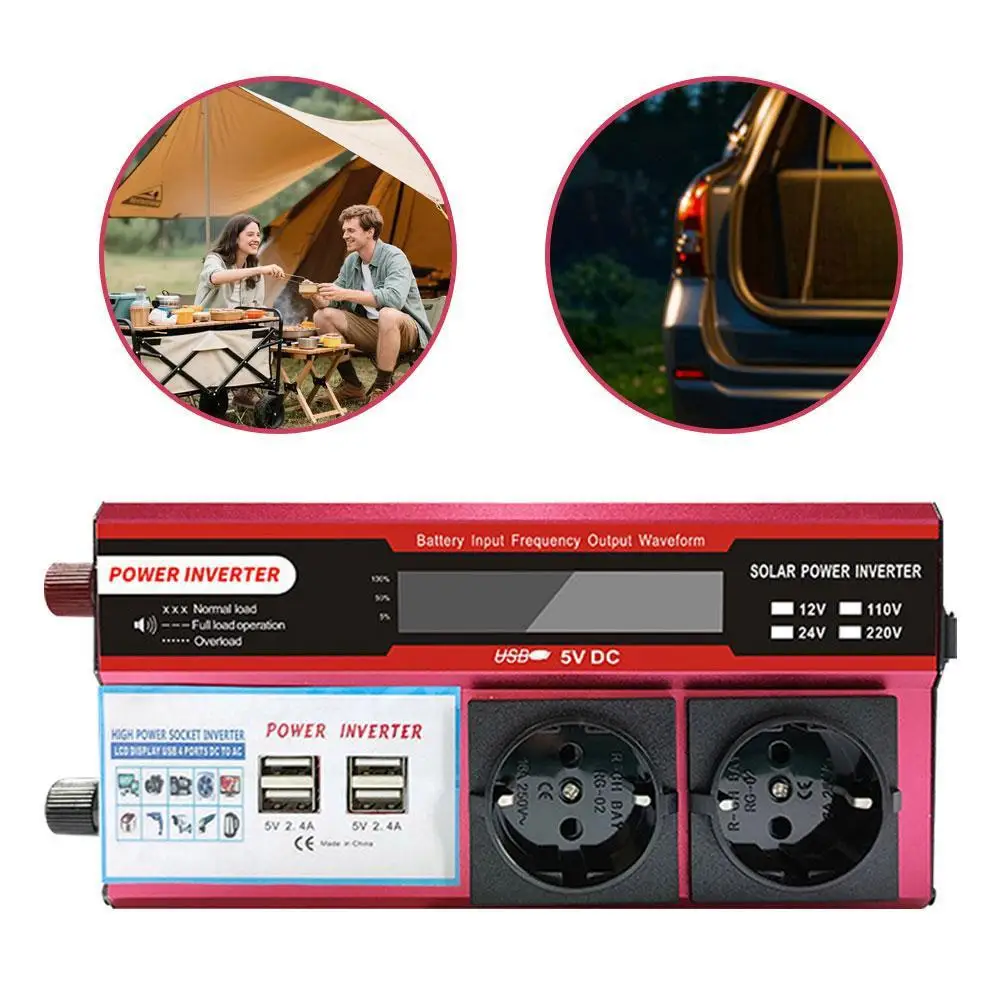 3000W/4000W Peak Power Inverter DC 12V To AC 230V Digital Display 4 USB Ports 2 AC Outlets For Car Camping Road Trip ﻿
