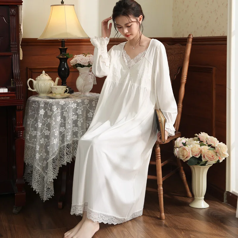 Vintage Victorian Nightgown Women Lace Embroidered Palace Style Princess Sleep Dress Cotton Soft Romantic French Loungewear - Image 4