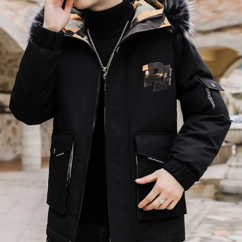 Winter Thick Coat Men Cotton-Padded Coat 2023 New Fashion Youth Parka Cotton-Padded Jacket Winter Fashion Brand Hooded Jacket