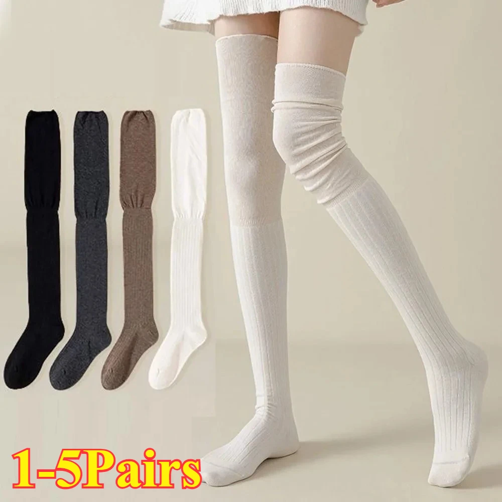 Chic White Spliced Over The Knee High Thick Warm Soft Stretchy Stockings for Women Spring and Autumn JK Uniform Boot Tube