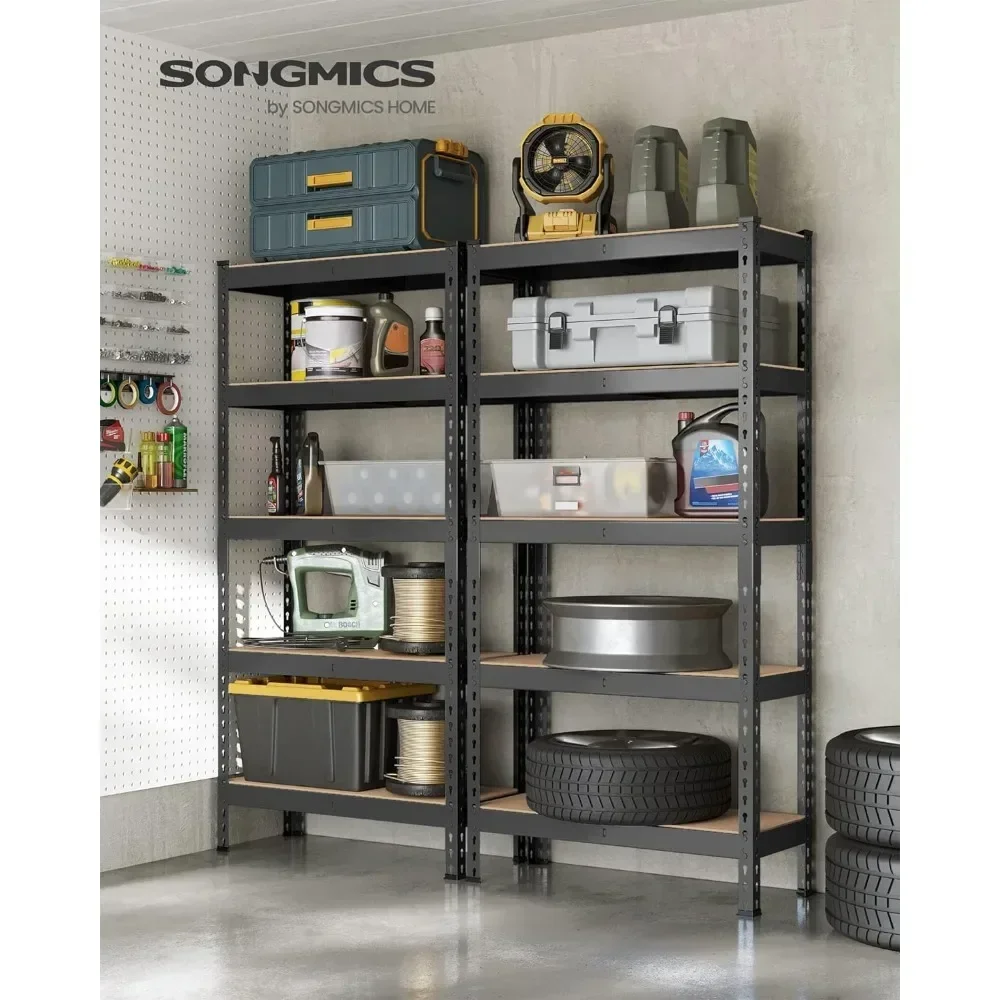 5-Tier Storage Shelves, Set Of 2 Garage Storage, Boltless Assembly, Adjustable Shelving Units