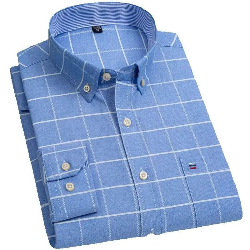 

100% Pure Cotton Oxford Striped Plaid Shirt Business Pocket formal shirts for men plus large size shirts for men long sleeve 7XL