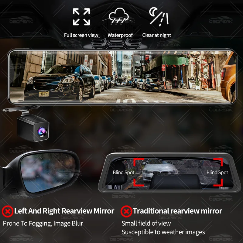 H8 Car Rearview Mirror UHD 4K DashCam DVR 2160P GPS Track WIFI APP Auto Video 2k Dash Recorder Night Vision Rear 1440P Dual Lens