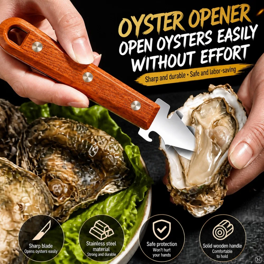 5-IN-1 Multi-function Seafood Scallop Pry Knife Oyster Knives Stainless Steel Sharp-edged Shucker Shell Seafood Opener