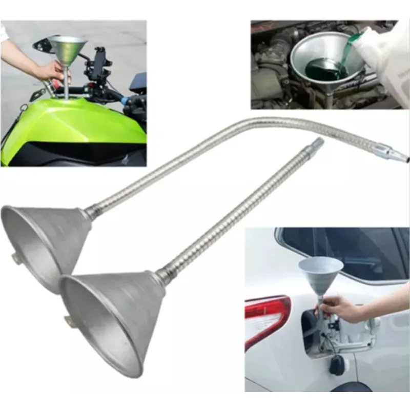 Universal Car Iron Funnel Small Mouth Funnel Metal Funnel With Flex Tip For Engine Oil Transmission Fluid Power Steering Fluid