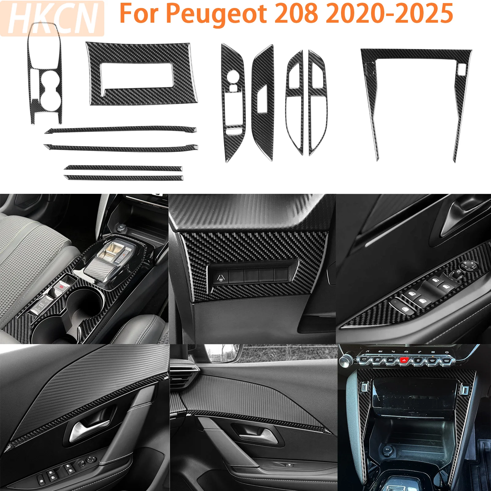 For Peugeot 208 2020-2025 Carbon Fiber Window Regulator Switches Door Trim Strips Headlight Switch Interior Accessories Stickers