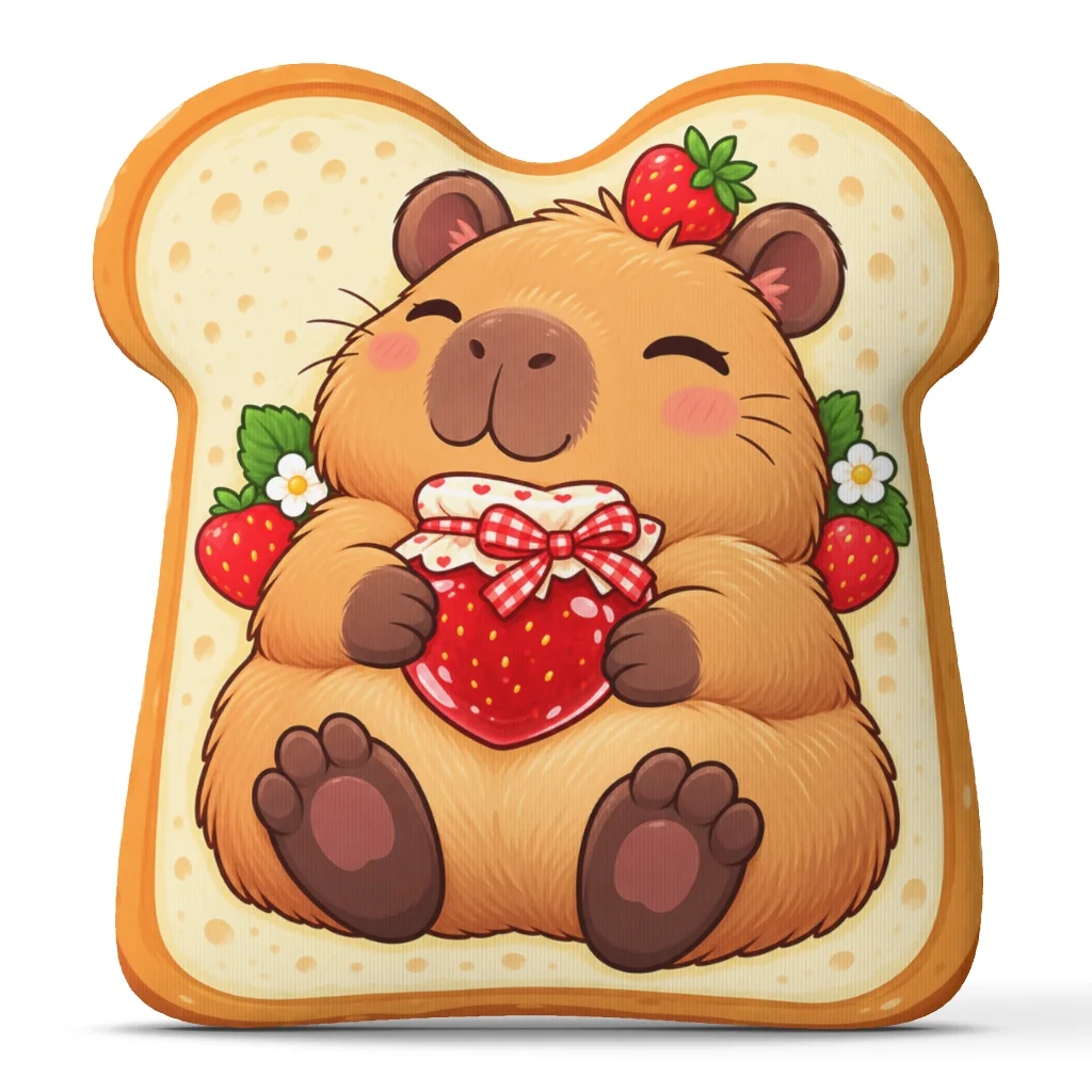 Capybara Strawberry Toast Shaped Pillow Cute Animal Plush Cushion Irregular Stuffed Throw Pillow Floor Decor Kids Room Gift