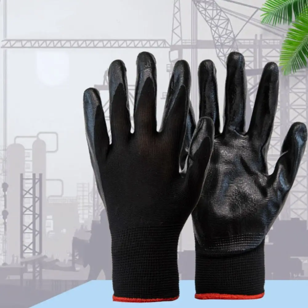 12 زوجًا من قفازات العمل الآمنة القابلة للتنفس، قفازات مرنة ممتازة ومضادة للانزلاق، مقاومة للاهتراء ومقاومة للزيت ومطلية بالنتريل
