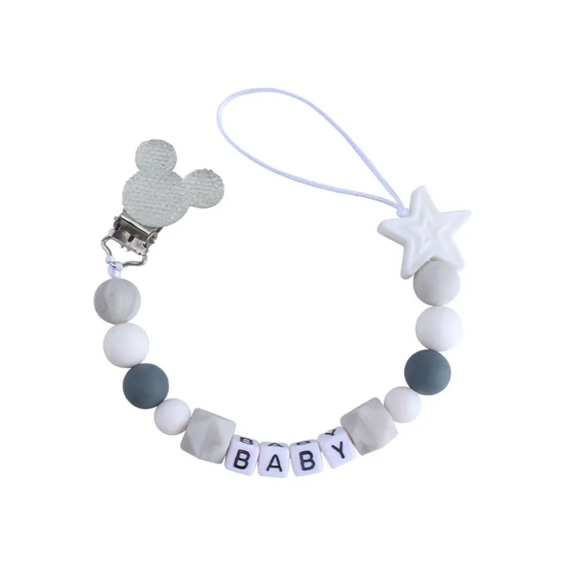 Customized Name Baby Pacifier Clips Chain Silicone Beads Teether Toys Dummy Holder English Name Pacifier Chain Gift