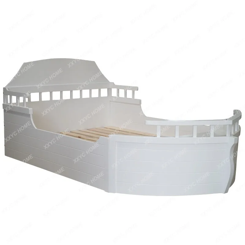 

Solid Wood Children's Bed Cartoon Parent-Child Theme Mediterranean Pirate Ship Bed Boy Single Bed