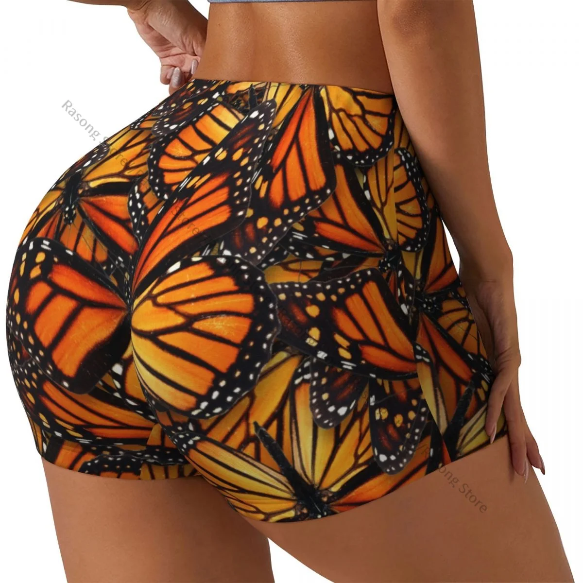 Spandex Yoga Shorts for Women Monarch Butterfly Workout Booty Shorts