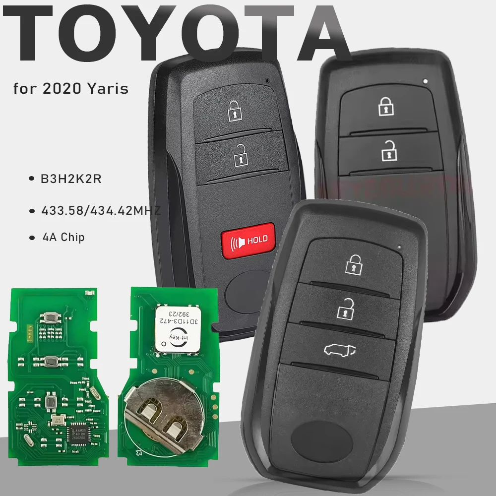 KEYECU for Toyota Yaris 2020 B3H2K2R Smart Key 2 Buttons 433.58/434.42MHZ 4A NCF29A1M HITAG AES Chip